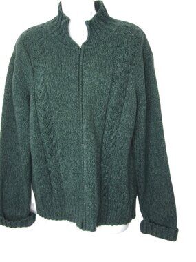 Cabela's EUC Thick Heavy Green Cotton Women's Size XL Zip Sweater Cable Knit